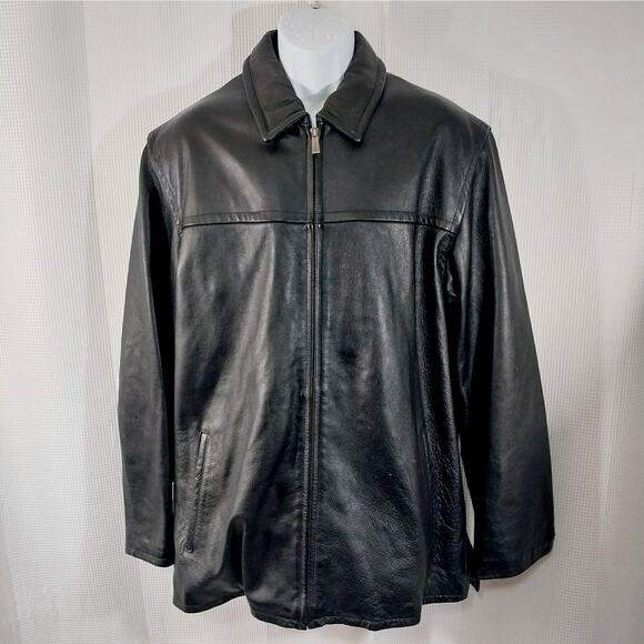 WILSONS LEATHER! THICK, LUXE BLACK GENUINE LEATHER STADIUM LENGTH JACKET! SZ L - Picture 4 of 13